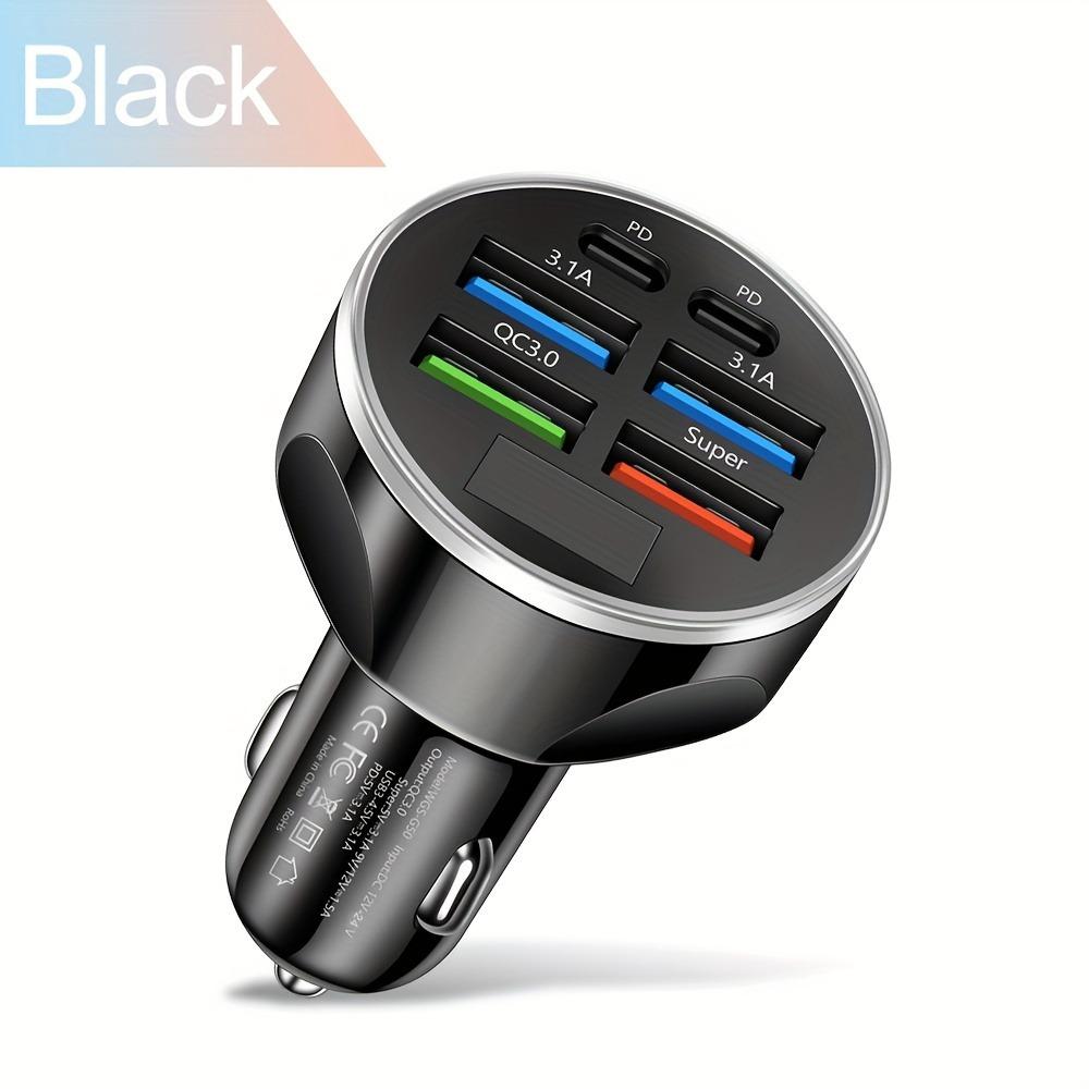 6-Port Fast Car Charger, 120W Multi USB Charger with 2 PD & 4 USB Ports, QC3.0 Super Fast Charging for Mobile Phones, Tablets
