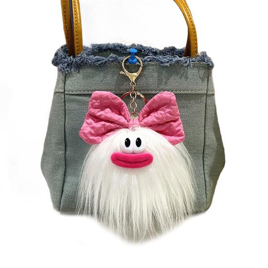 Yousheng Keychain Cartoon Plush Doll Wearing Big Bowknot Decor Big Mouth Design Charm Key Chain Keys Backpacks Cars Accessories