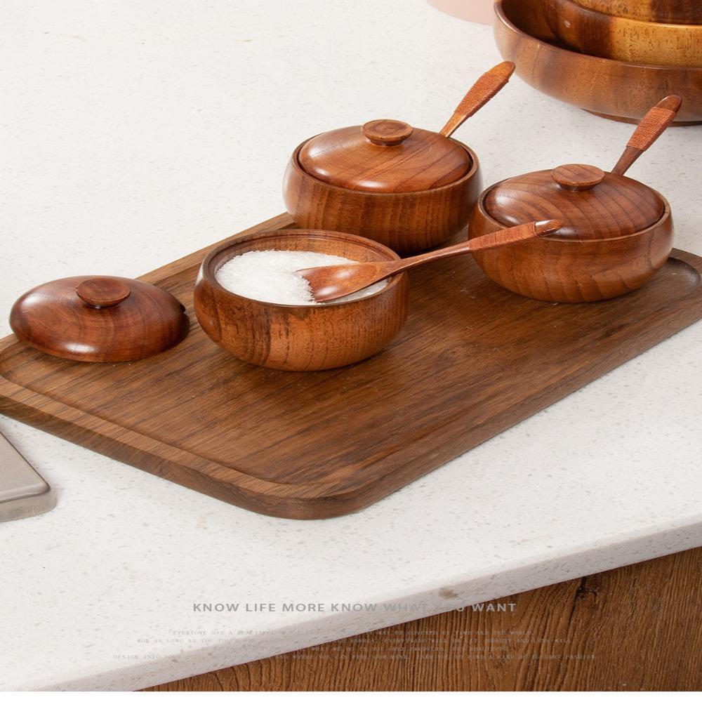 Herbs Organizer Condiment Can Seasoning Jars Wooden Storage Jar Bento Box Pepper Sugar Container