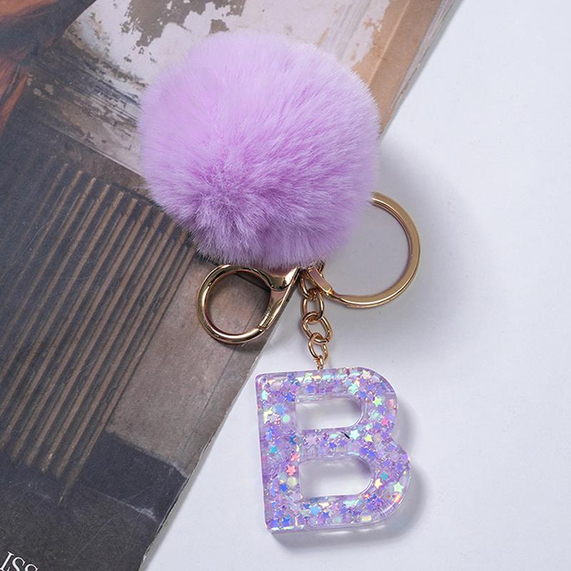 Adorable Glitter Initial Keychain Sparkling Resin Alphabet Pendant With Fluffy Letter Charm For Girls Bags Backpacks Accessories