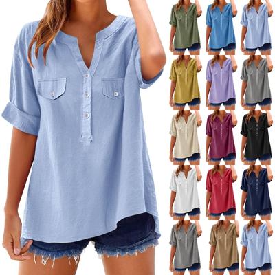 Женская модная свободная повседневная летняя футболка с V-образным вырезом и коротким рукавом