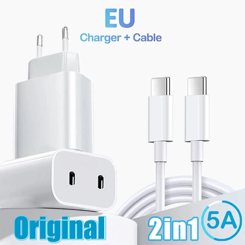 Зарядное устройство PD 40 Вт Двойное USB C Зарядное устройство для быстрой зарядки QC3.0 Зарядное устройство для мобильного телефона Адаптер питания для iPhone 16 15 14 Xiaomi Настенное зарядное устройство