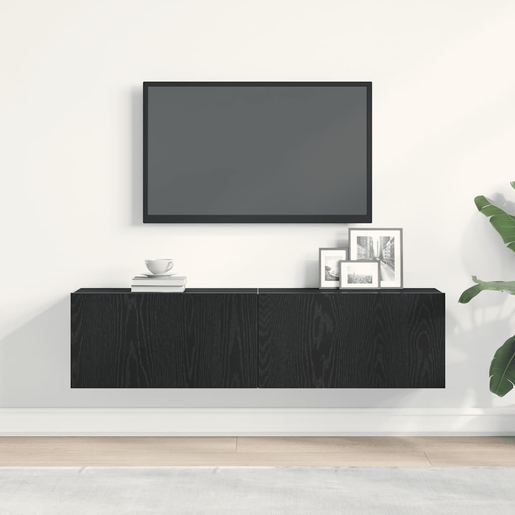 TV Cabinet Black Oak Effect 120 x 30 x 30.5 cm Particleboard