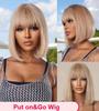 HAIRCUBE 100% Human Hair  Short Straight Bob Human Hair Wigs With Bangs Highlight Blonde Color Cheap Affordable Hair