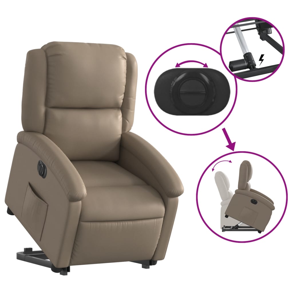 Recliner Chair with Lift Assist Electric Cappuccino Faux Leather