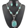 Retro Bohemian Style Synthetic Turquoise Necklace Earring Set Fashionable Personalized Jewelry Gift
