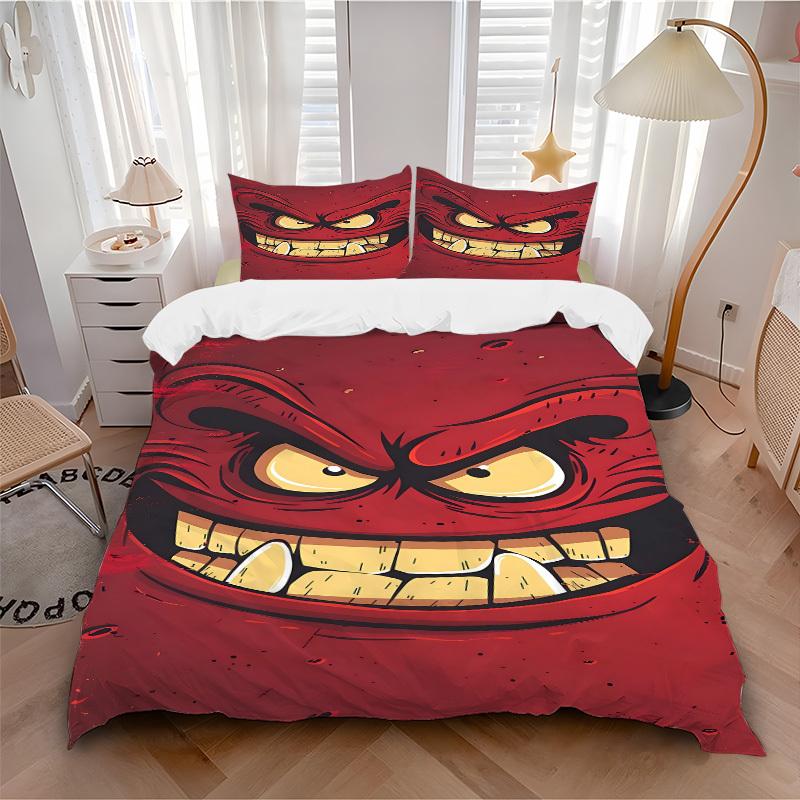 3pcs bedding set Angry Expression Includes 1 Comforter + 2 Pillowcases, Without Pillow Inserts, Soft Comfortable, Lightweight Breathable, Pr