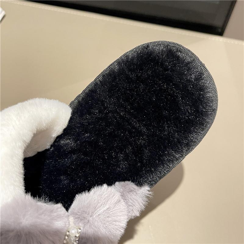 Женские пушистые тапочки для дома Осень Зима Однотонные Нескользящие Повседневные Комнатные Балетки Блестящие Клепки Домашняя Обувь Женские Шлепанцы Теплая Обувь