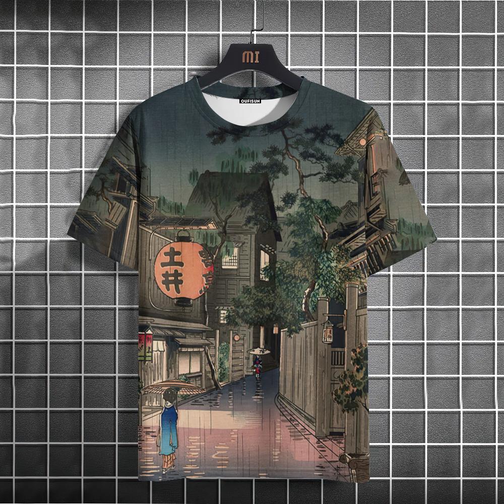 Мужская футболка с 3D-принтом Ukiyo-E, свитер с короткими рукавами, уличная футболка, свободная спортивная рубашка, повседневная мужская одежда больших размеров
