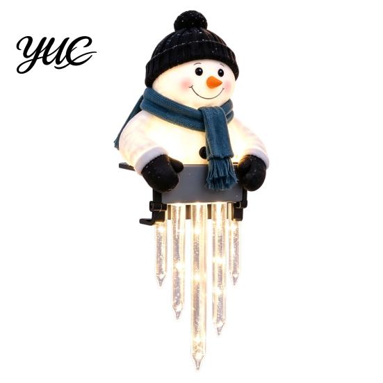 Outdoor Christmas Decorations Solar Snowman Icicle Light, Railing Decor, Warm Glow LED, Winter Festive Garden Ornaments Lighted Santa Reindeer Holiday