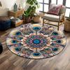 Peacock Feather Mandala Pattern Print Round Rug, Living Room, Bedroom, Playroom Carpet, Non Slip Floor Mat, Gift
