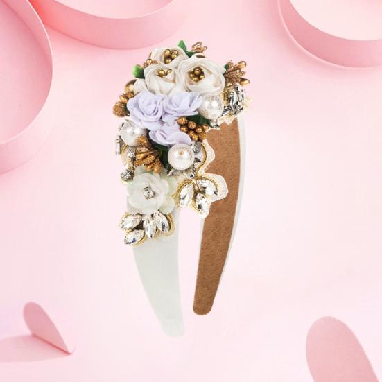 Женский ободок с искусственным цветком, искусственный жемчуг, блестящий декор со стразами, широкий винтажный роскошный противоскользящий красочный обруч для волос, противоскользящий аксессуар для украшения волос