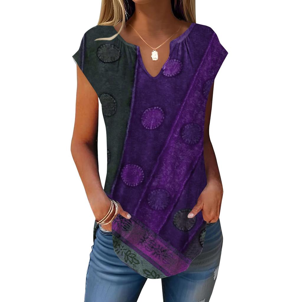 Летние футболки с короткими рукавами для женщин, модные свободные повседневные нарядные туники с V-образным вырезом, плиссированные топы на бретелях
