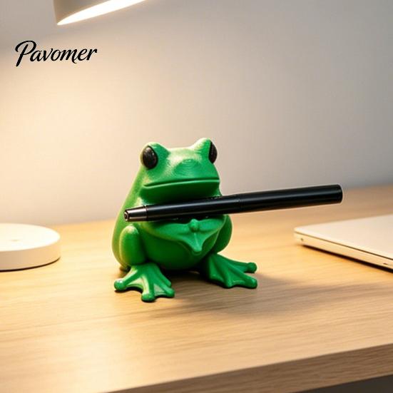 Подставка для ручек 3D-печать, милый держатель для ручек в виде лягушки, ярко-зеленая подставка со структурой для захвата ручек, нескользящий держатель, настольный органайзер