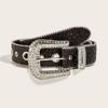 Beads Bordered Shiny Wide Belt Y2K Women PU Belt Adjustable Rhinestone Waistband  Men