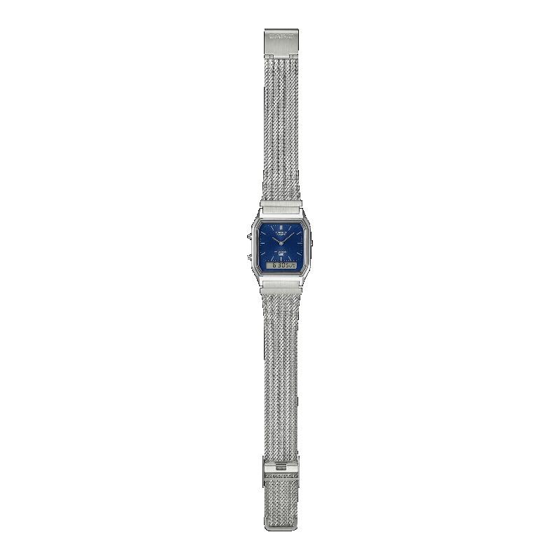 Casio Мужские водостойкие аналоговые кварцевые часы с будильником из нержавеющей стали AQ-230EM-2A