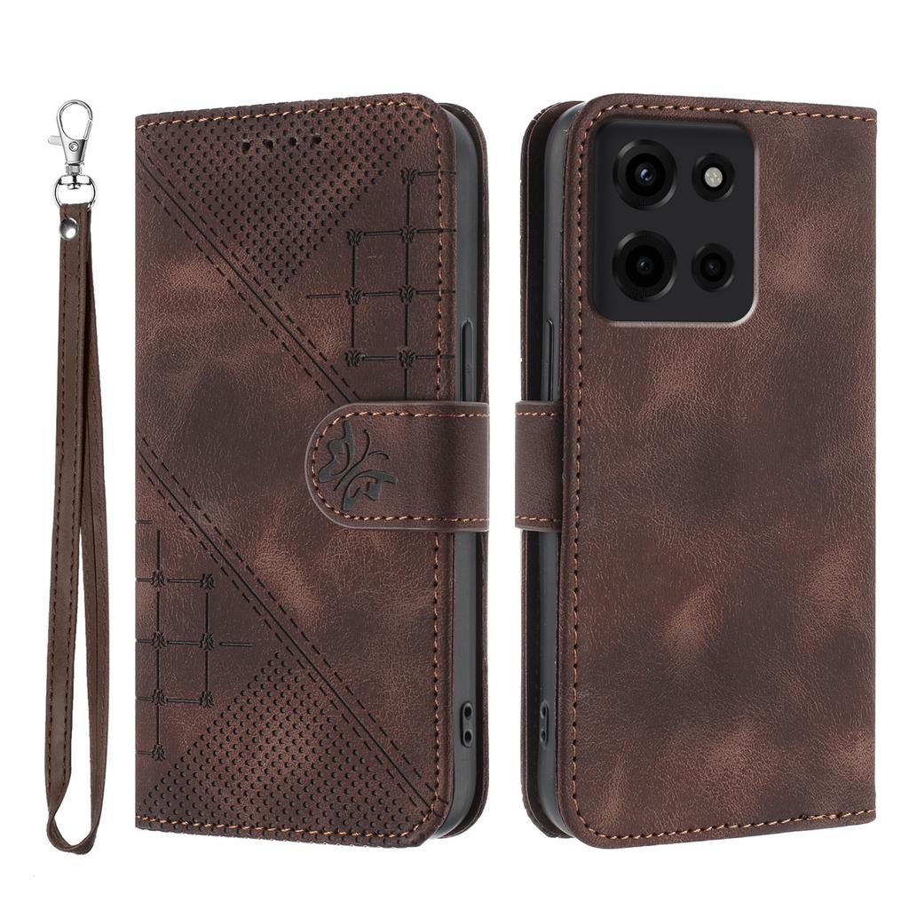 Для Motorola Мото G 5G (2025) Кожаный чехол-кошелек с тиснением в виде бабочки и цветка, чехол для телефона с ремешком