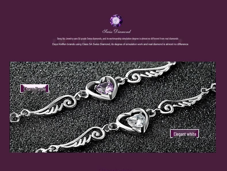 925 Silver Crystal Beaded Bracelet with Angel Wing & Heart Charm, Korean Style Double Layer for Women - Perfect Christmas Gift or Couple's Jewelry