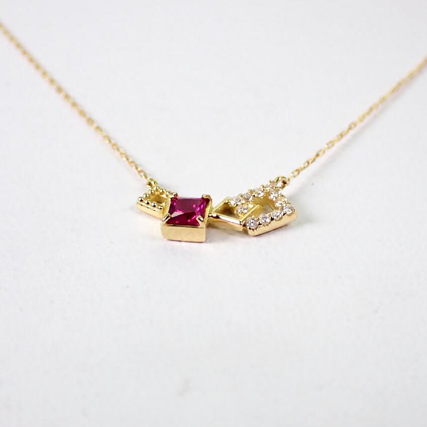 [New] K18 Ruby Diamond Pendant Necklace [i2-8]