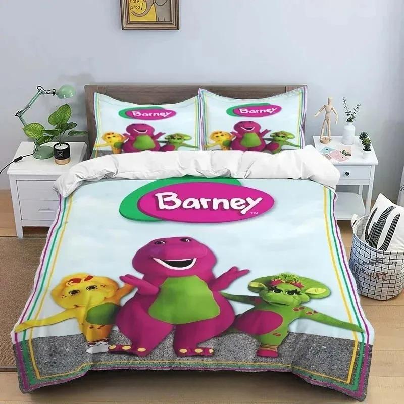 Barney Friends Cute Cartoon Bedding Collection Dinosaur Pattern Duvet Cover Pillow Case Boys Bedroom Double King Size Comforter Gift