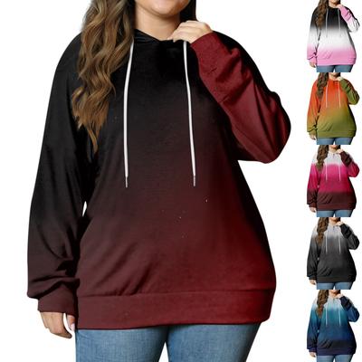 Женский пуловер больших размеров с капюшоном и постепенным изменением, толстовка с капюшоном и длинным рукавом с принтом