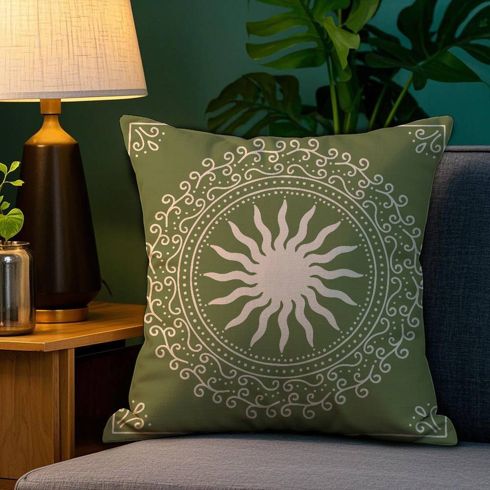 Bohemia Green Classic Pillow Case Plush Fabric Soft Double Sided Print Sofa Cushion Cover Throw Pillow Covers