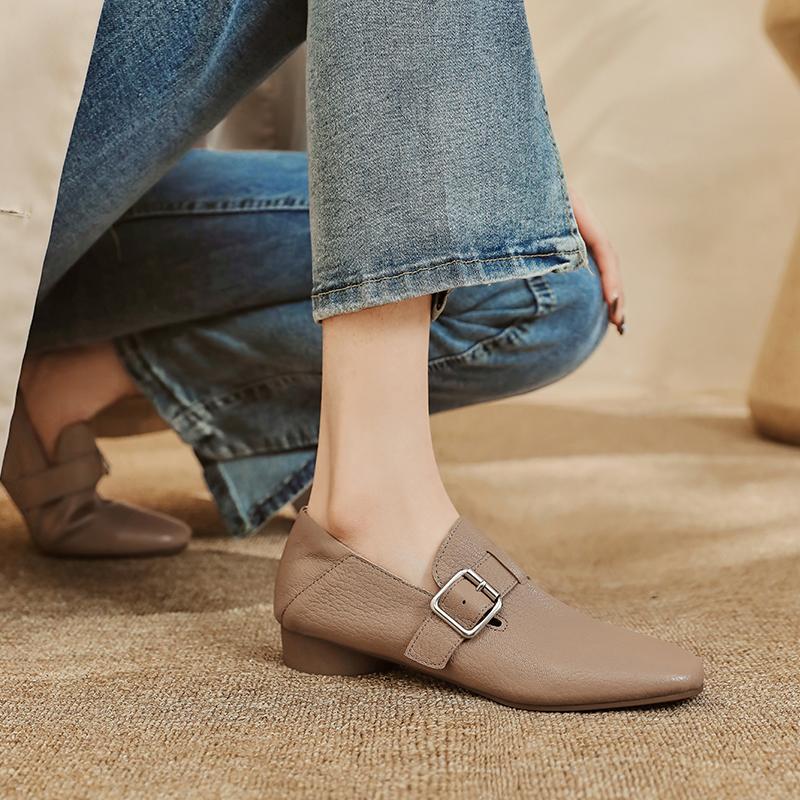 Мода 2025 Новая Мода Туфли Лоферы Женские Туфли Балетки Каблуки Кожа Весна Лето Круглый Носок Повседневные Туфли-Лодочки Женские Черные Размер 34-40