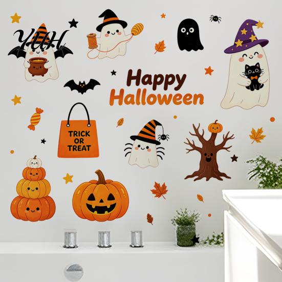 Cute Ghost Pumpkin Wall Stickers Halloween Stickers, And Print Decals, Indoor Party Atmosphere Removable PVC DIY Holiday for Classroom Window
