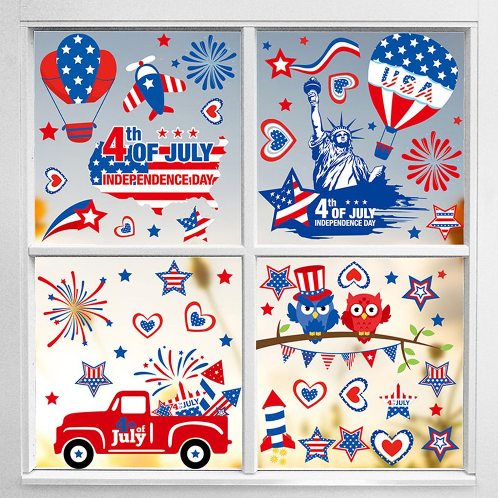 9 Patriotic Window Stickers Window Stickers Vintage American Star Flag Fireworks Window Decorations For Independence Day Family Gatherings Gla