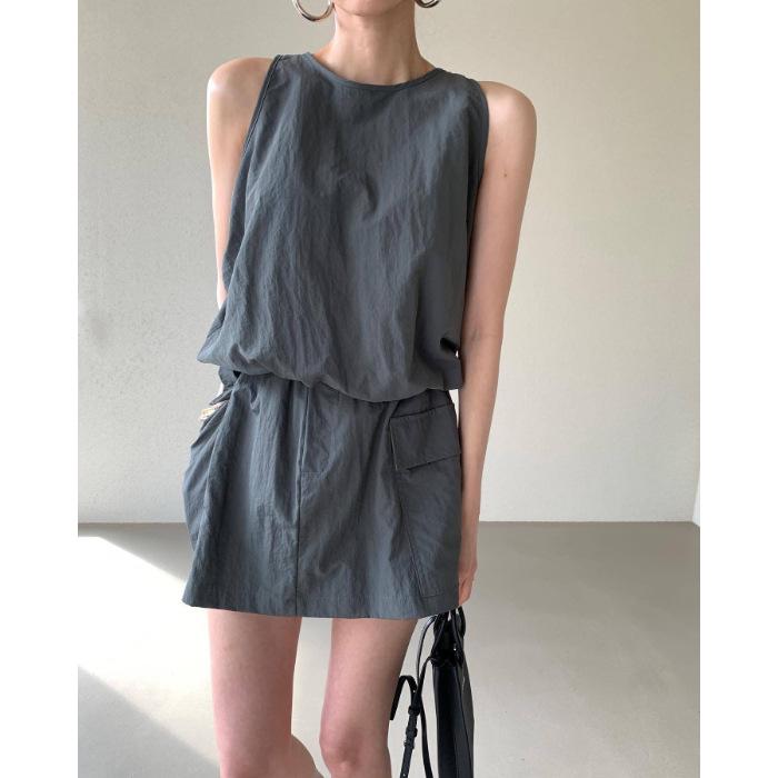 2025 Korean Summer Sleeveless Tank & Wide Leg Shorts Skirt Set