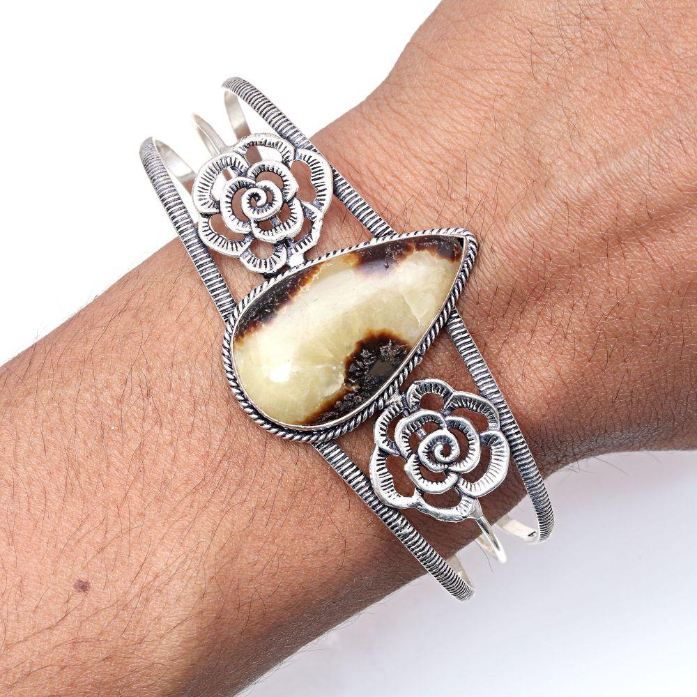Septerian Jasper Gemstone Handmade Silver Jewelry Cuff Bracelets 7''Adjustable