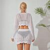 New Beach Women's Solid Color Knitted Beach Bikini Swimsuit Hoodie Dress