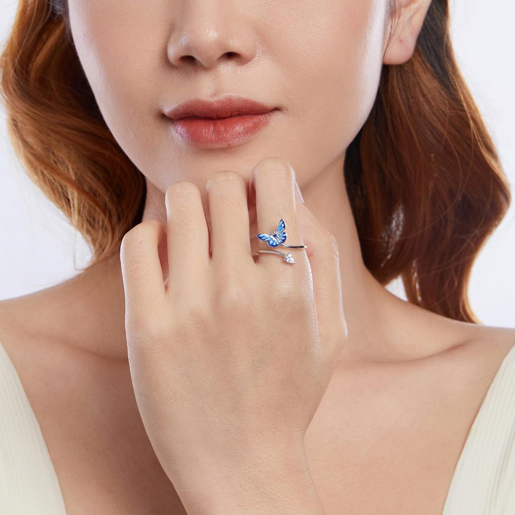 Silver universal ring blue butterfly silver 925