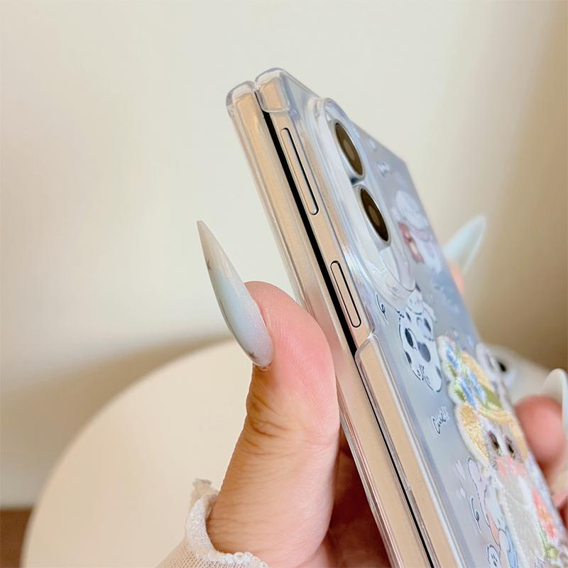 Милый Мультяшный Кот Чехол для Телефона Samsung Galaxy Z Fold 8 Ultra 7 6 5 Z Fold7 Fold6 Чехол с Цепочкой Жесткий Милые Чехлы Прозрачный Funda
