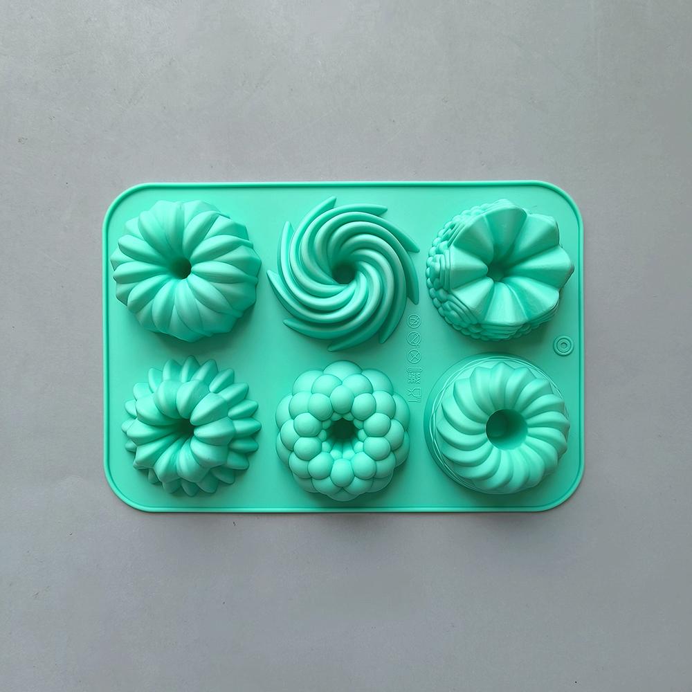 1 Pcs Silicone Donut Baking Molds Multicolor Doughnut Pans 6-Cavity Designs Donut Flower And Swirl Shaped Suitable For Baking