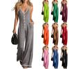 Женский комбинезон без рукавов с V-образным вырезом, на пуговицах спереди, с широкими штанинами, карманами, повседневный, цельный ромпер