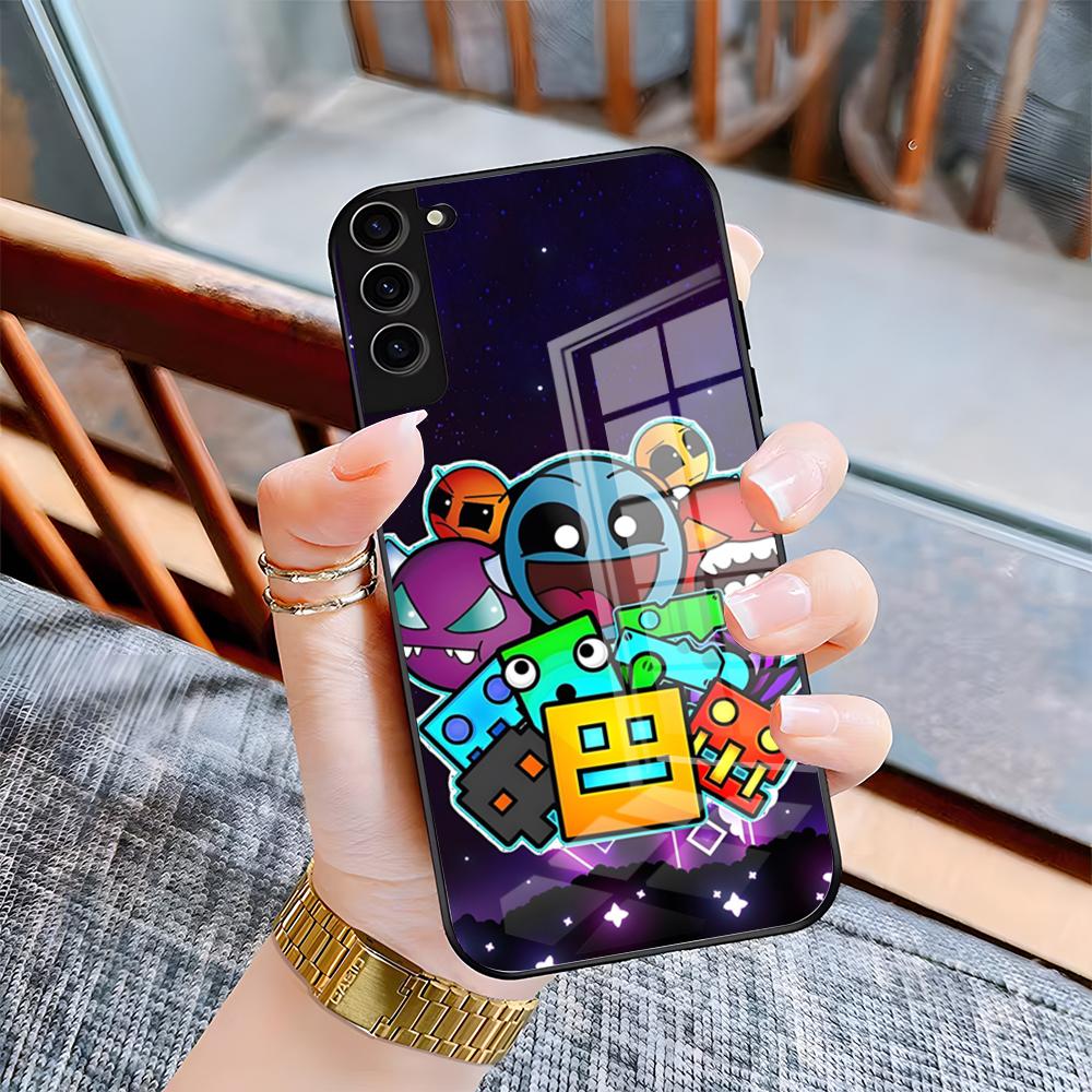 Чехол для телефона G-Geometry Dash Game для Samsung A25 A13 A33 5G A54 A36 A35 A56 A52 A14 Ударопрочный стеклянный чехол