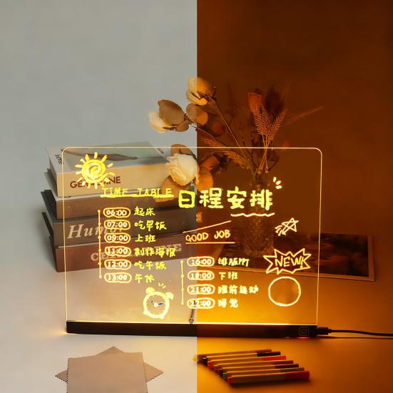 LED Note Board Rechargeable Acrylic Memo Pad Erasable Glowing Message Board To-do List Board Reusable Weekly Planner