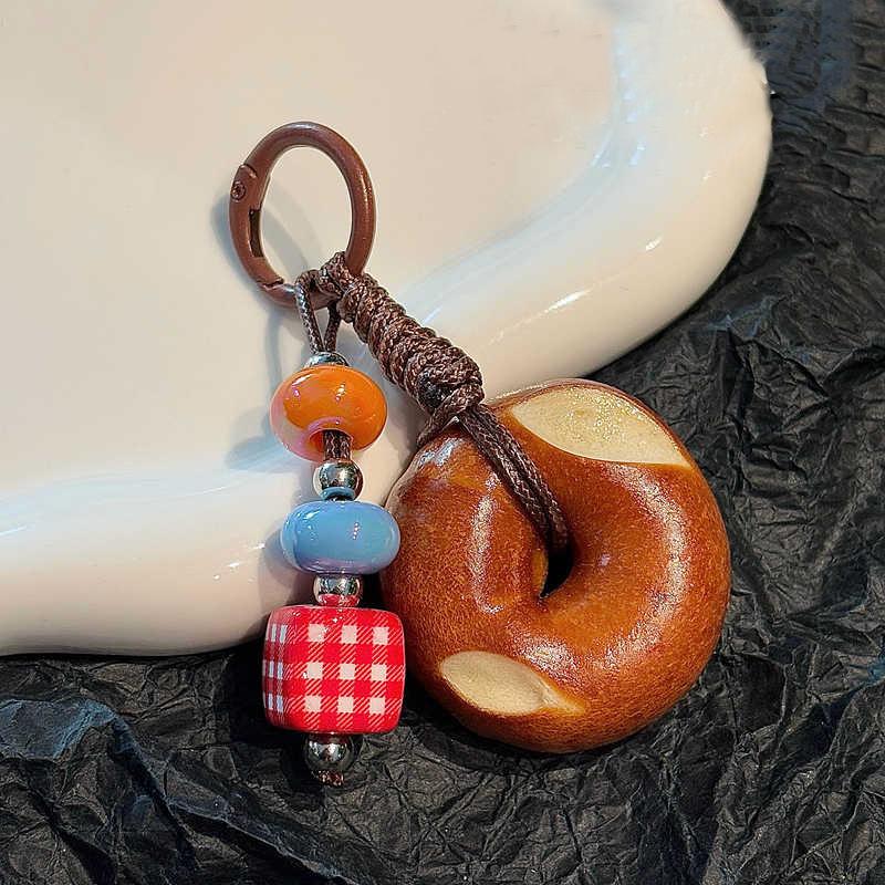Simulation Pretzel Bread Beaded Woven Rope Charm Creative Phone Lanyard Camera Bag Pendant Accessory Bag Charm