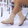 2024 Hot Sale Shoes Female Zipper Women's Boots Winter Round Toe Suede Warm Solid Short Barrel Chunky Heels Plus Size Boots