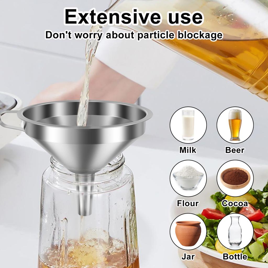 7/14 Pcs Stainless Steel Funnel Kitchen Funnel with Removable Strainer and Handle  Dishwasher Safe Cooking Funnels for Oil Flour