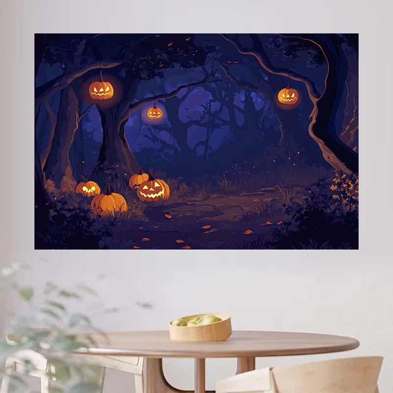 1 Halloween pumpkin forest background with little ghost lights and a dark forest no need for power Halloween decorations