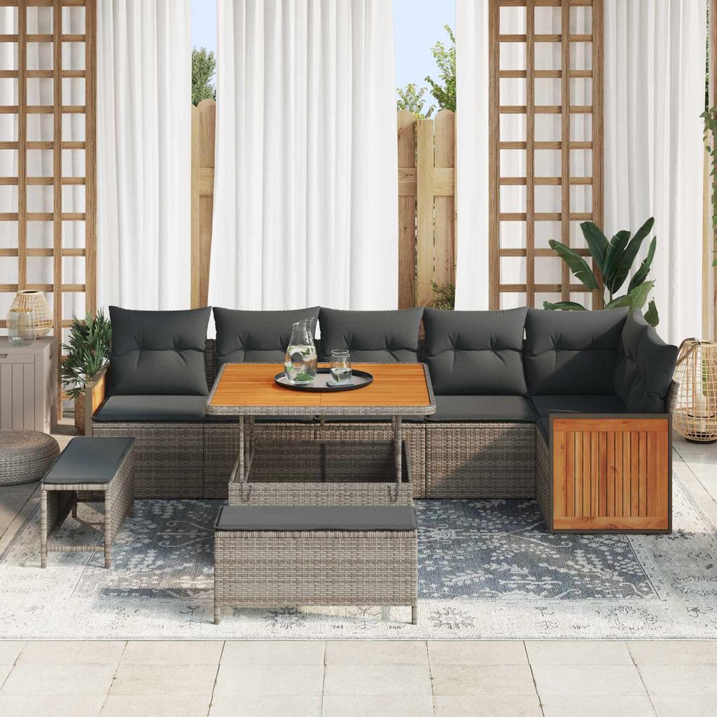 9 Piece Grey Garden Sofa Set with Cushions