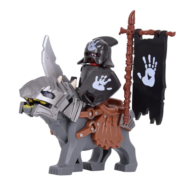 1PCS Medieval Lotr Figures Orc Cav BanV Soldiers Brown Wolf Rider Mount Knights Building Blocks Bricks Toys for Children Gifts
