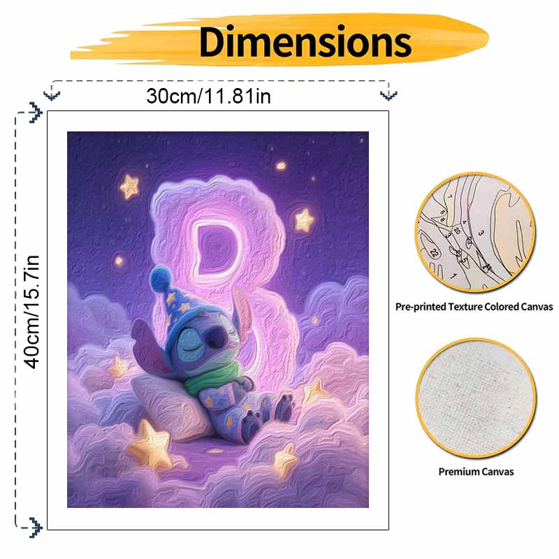 Disney Sleeping Stitch oil painting art painting kit, handmade diy art painting home wall decoration, dreamy starry night decor
