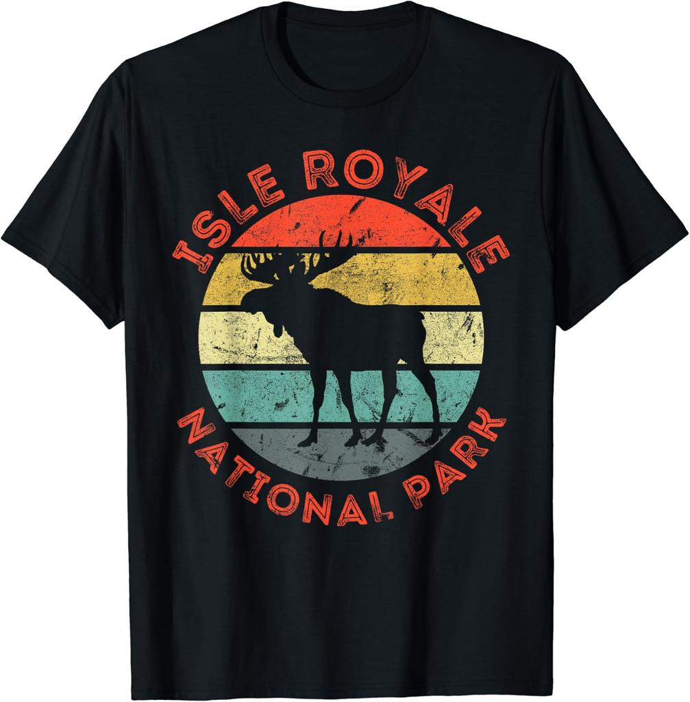 Isle Royale National Park Michigan Moose Hiking Vintage Men T Shirt