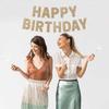 Pre-strung Happy Birthday Banner - No DIY - Gold Glitter Birthday Party Banner for Men & Women - Pre-strung Garland on 8 ft Strands - Gold Bday Party