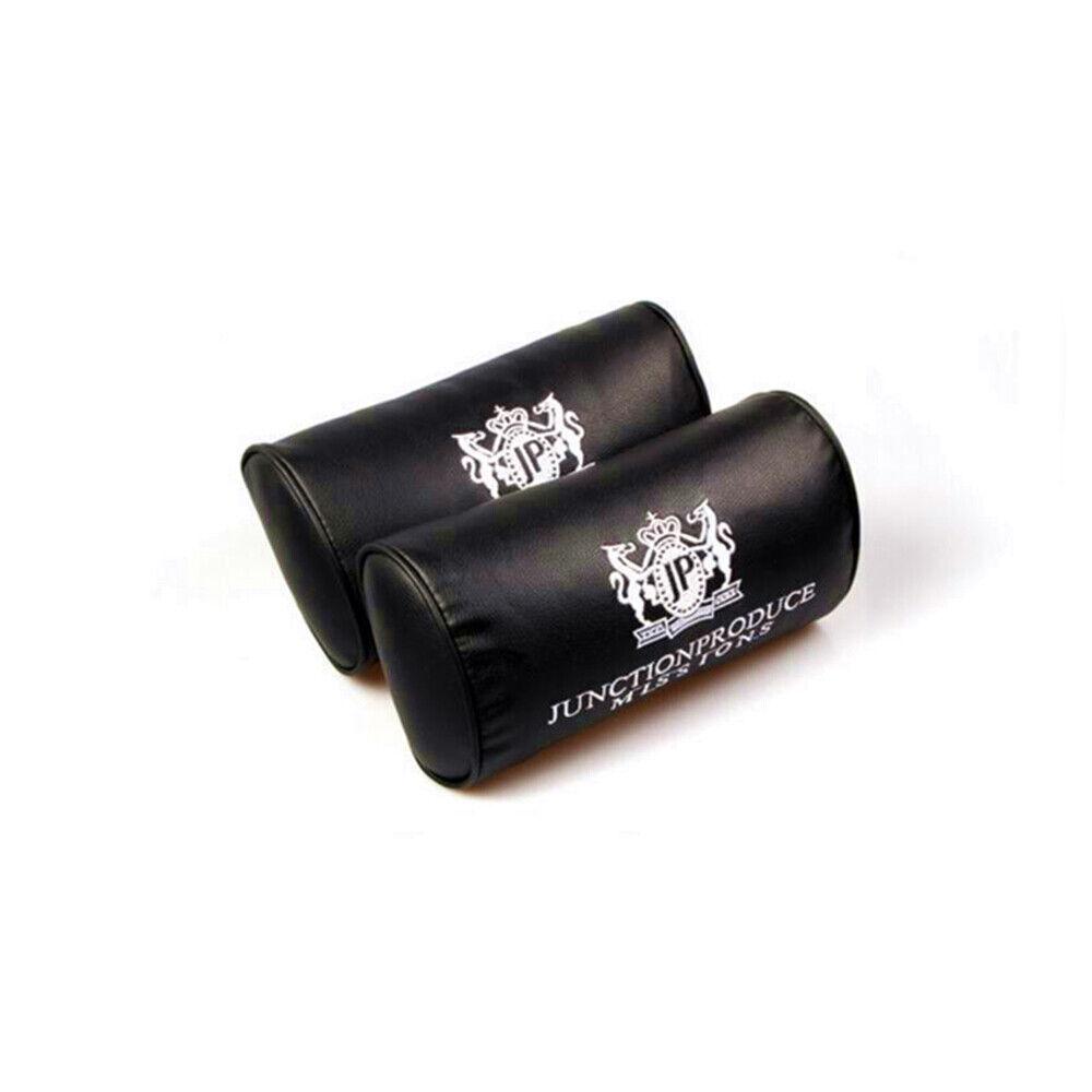 2Pcs Junction Produce JDM Car Seat Neck Pillows Headrests White JP Black Leather