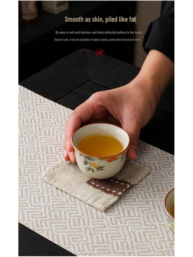 Beige Ru Ware Ceramic Kung Fu Tea Set: Teapot & Teacups in Gift Box for Holiday or Business Souvenir