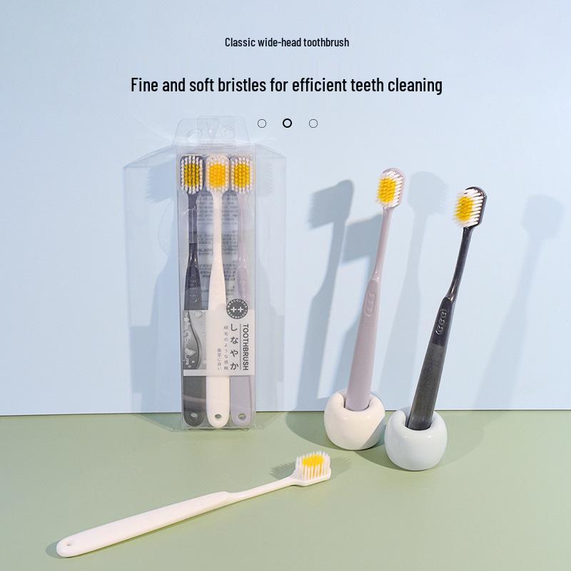 Adult 3-Pack High-End Korean Couple Soft Bristle Wide Head Toothbrush for Daily Use